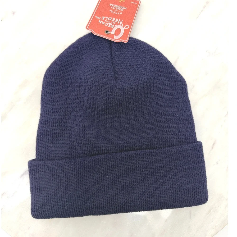 American Needle Navy Blue‎ Knit Cuffed Beanie Hat NWT Solid Ribbed Winter Cap